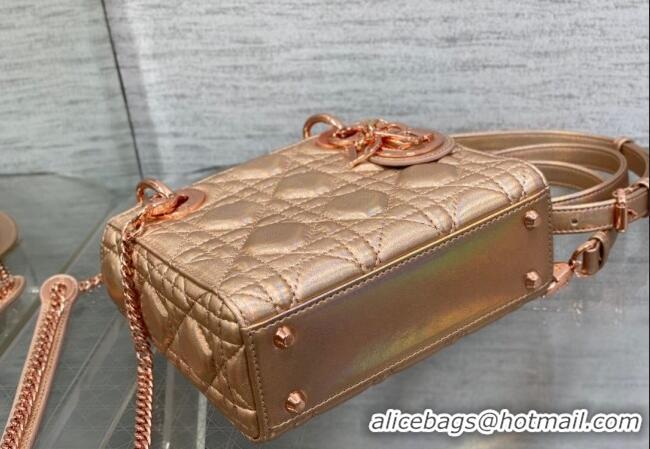 Super Quality Dior Mini Lady Dior Bag in Iridescent Metallic Leather CD1025 Rose Gold 2023