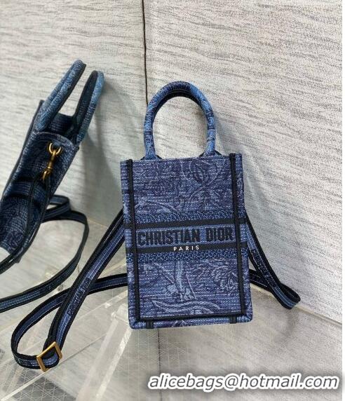 Low Cost Dior Mini Dioriviera Book Tote Phone Bag in Toile de Jouy Embroidery CD1030 Denim Blue 2023