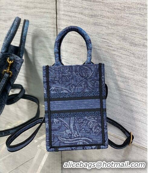 Low Cost Dior Mini Dioriviera Book Tote Phone Bag in Toile de Jouy Embroidery CD1030 Denim Blue 2023