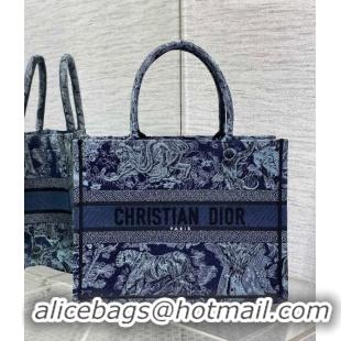 Discount Dior Medium Book Tote Bag in Toile de Jouy Embroidery CD1032 Denim Blue 2023