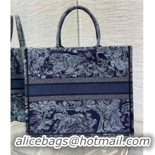 Cheapest Dior Large Book Tote Bag in Toile de Jouy Embroidery CD1033 Denim Blue 2023