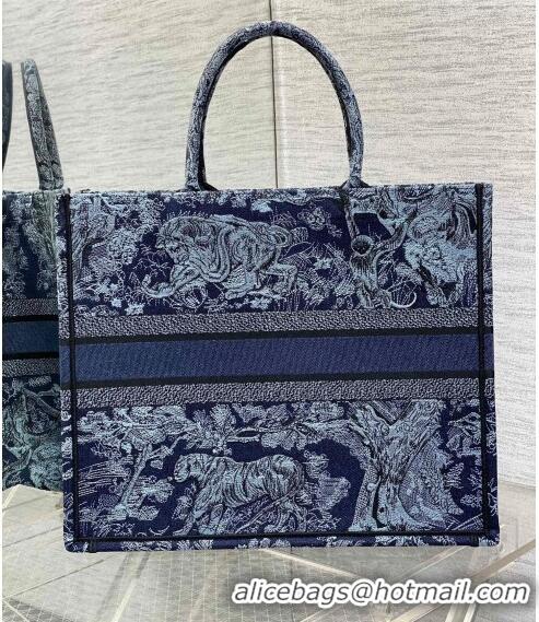 Cheapest Dior Large Book Tote Bag in Toile de Jouy Embroidery CD1033 Denim Blue 2023