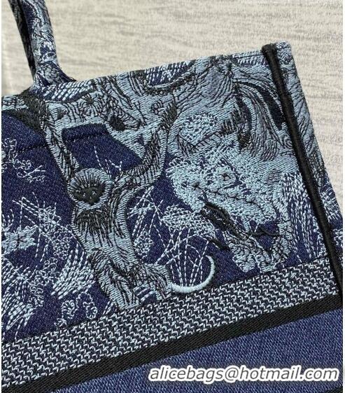 Cheapest Dior Large Book Tote Bag in Toile de Jouy Embroidery CD1033 Denim Blue 2023