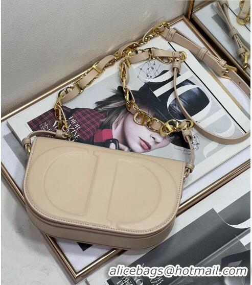 Elegant Dior CD Signature bag with Chain Strap in CD-Embossed Box Calfskin CD4036 Light Beige 2023