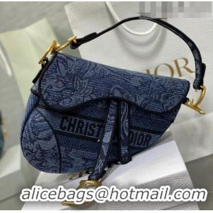 Top Grade Dior Medium Saddle Bag in Albero della Vita Embroidery CD8047 Denim Blue 2023