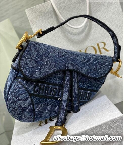 Top Grade Dior Medium Saddle Bag in Albero della Vita Embroidery CD8047 Denim Blue 2023