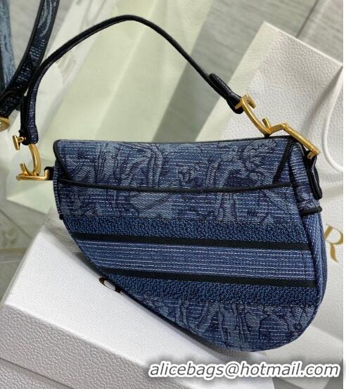 Top Grade Dior Medium Saddle Bag in Albero della Vita Embroidery CD8047 Denim Blue 2023