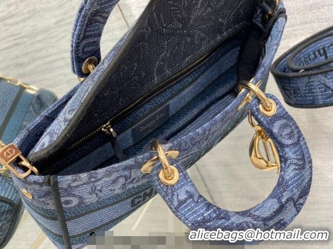 Good Quality Dior Medium Lady D-Joy Bag in Albero della Vita Embroidery CD8048 Denim Blue 2023