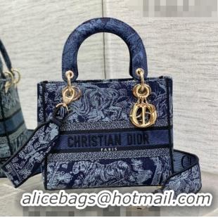 Best Product Dior Medium Lady D-Lite Bag in Toile de Jouy Embroidery CD8049 Denim Blue 2023