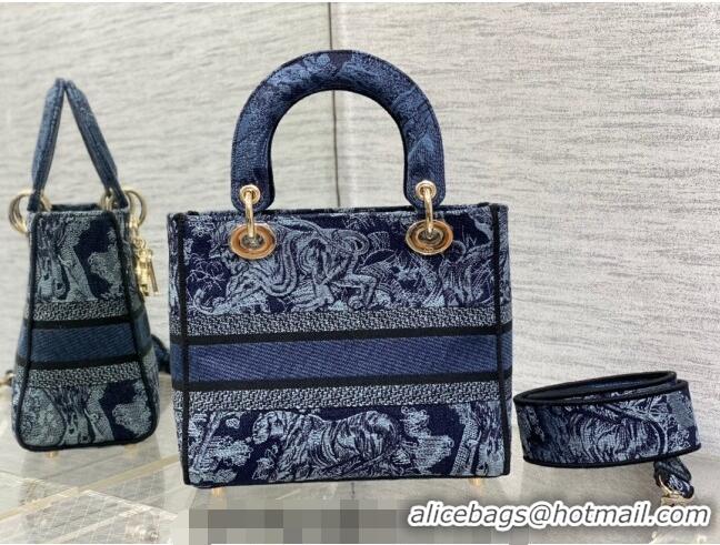 Best Product Dior Medium Lady D-Lite Bag in Toile de Jouy Embroidery CD8049 Denim Blue 2023