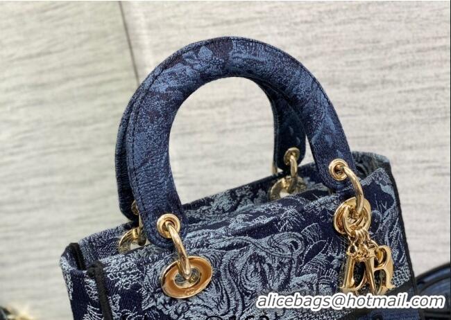 Best Product Dior Medium Lady D-Lite Bag in Toile de Jouy Embroidery CD8049 Denim Blue 2023