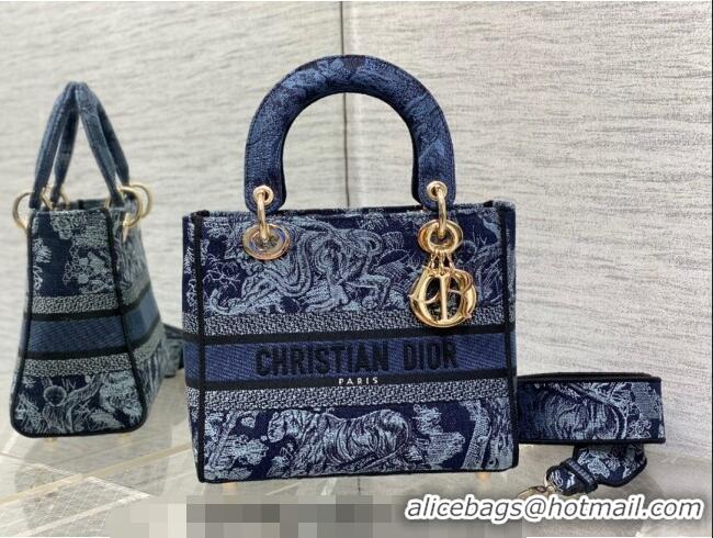 Best Product Dior Medium Lady D-Lite Bag in Toile de Jouy Embroidery CD8049 Denim Blue 2023