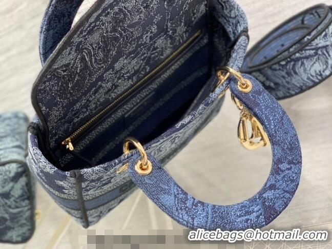 Best Product Dior Medium Lady D-Lite Bag in Toile de Jouy Embroidery CD8049 Denim Blue 2023