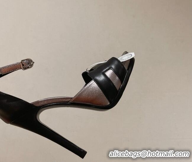 Classic Hot Hermes Leather High Heel Platform Sandals 12.5cm Silver/Black 525137