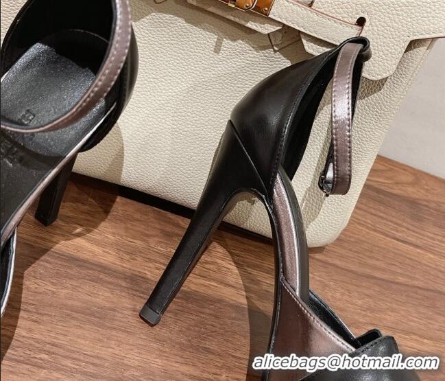 Classic Hot Hermes Leather High Heel Platform Sandals 12.5cm Silver/Black 525137