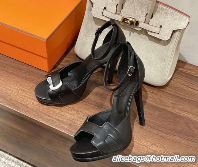 Classic Specials Hermes Leather High Heel Platform Sandals 12.5cm Black 0525138