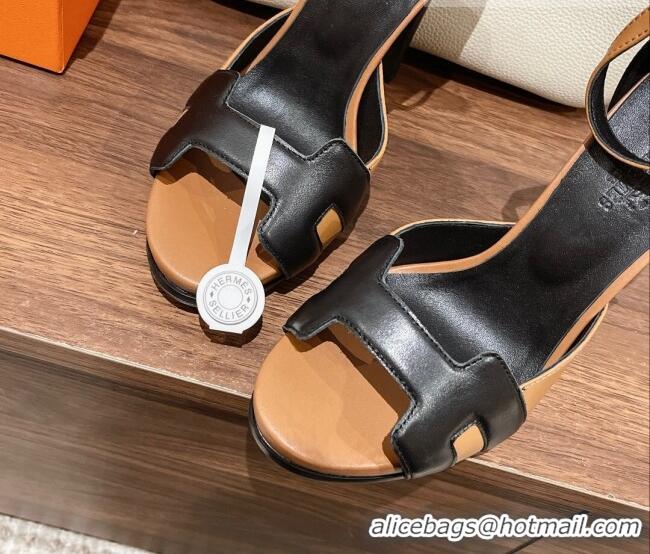 Shop Duplicate Hermes Leather High Heel Platform Sandals 12.5cm Brown/Black 0525140