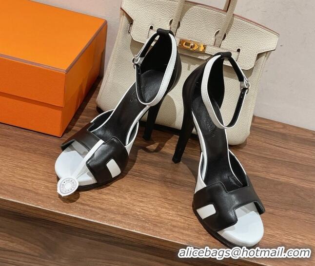 Cheap Price Hermes Leather High Heel Platform Sandals 12.5cm Black/White 0525142