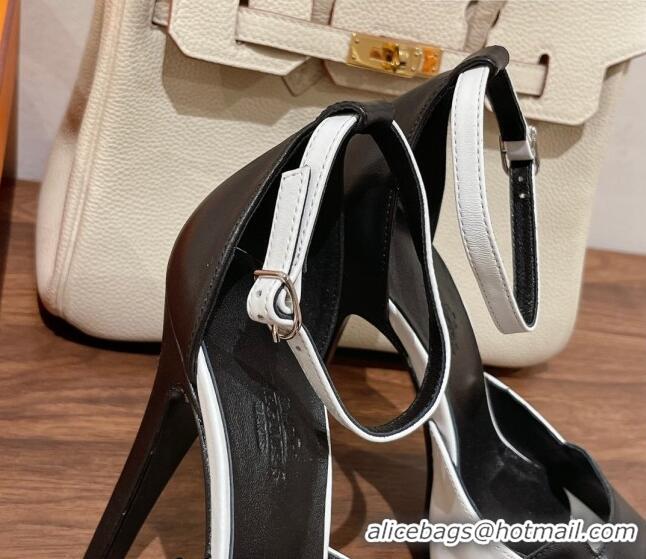 Cheap Price Hermes Leather High Heel Platform Sandals 12.5cm Black/White 0525142