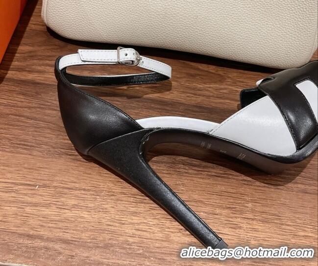 Cheap Price Hermes Leather High Heel Platform Sandals 12.5cm Black/White 0525142