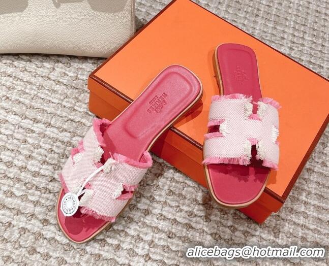 Sumptuous Hermes Classic Flat Slide Sandals in Fringe Fabric Pink 0525147