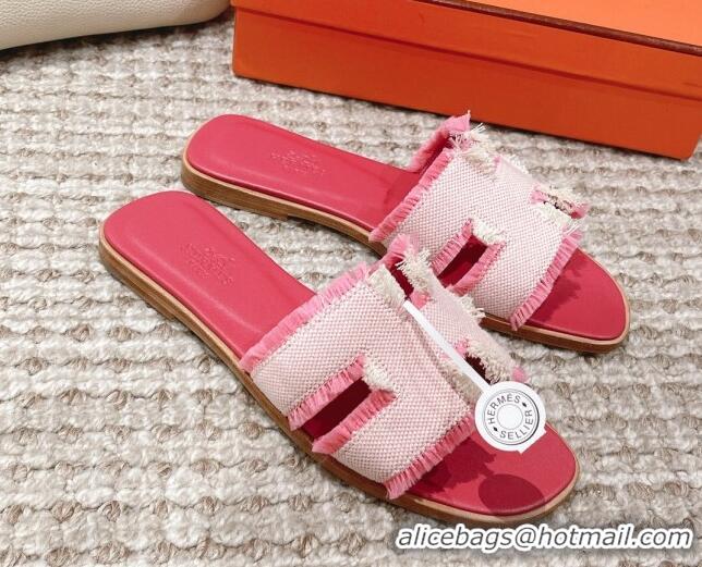 Sumptuous Hermes Classic Flat Slide Sandals in Fringe Fabric Pink 0525147