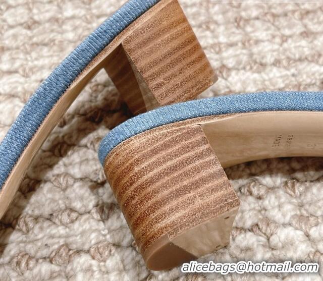 Stylish Hermes Classic Oasis Denim Heel Slide Sandals 4.5cm Light Blue 0525150