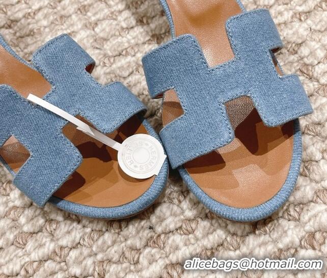 Stylish Hermes Classic Oasis Denim Heel Slide Sandals 4.5cm Light Blue 0525150