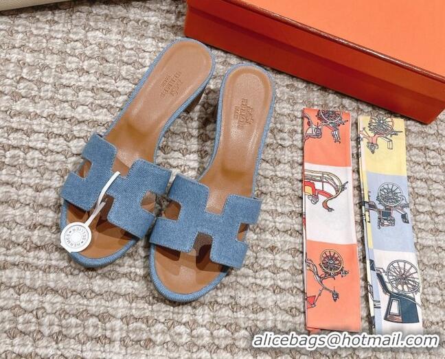 Stylish Hermes Classic Oasis Denim Heel Slide Sandals 4.5cm Light Blue 0525150