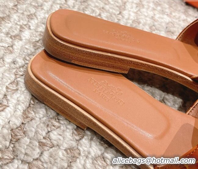 Top Grade Hermes Classic Flat Slide Sandals in Crocodile Embossed Leather Brown 525155