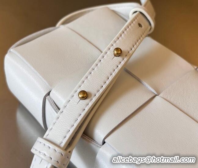 Top Quality Bottega Veneta Mini Cassette Cross-Body Bag in Intreccio Leather 755031 White 2023