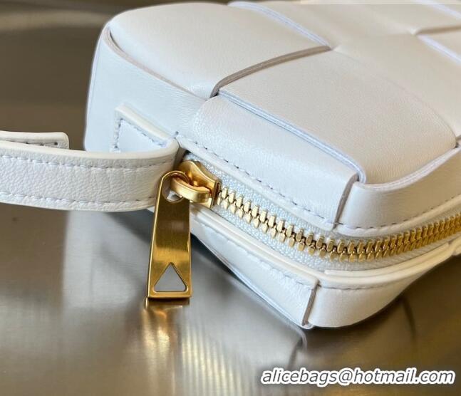 Top Quality Bottega Veneta Mini Cassette Cross-Body Bag in Intreccio Leather 755031 White 2023