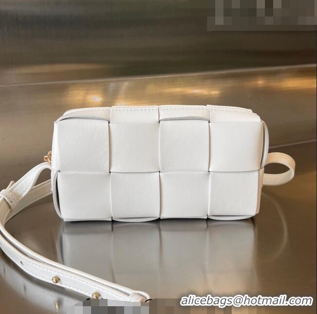 Top Quality Bottega Veneta Mini Cassette Cross-Body Bag in Intreccio Leather 755031 White 2023