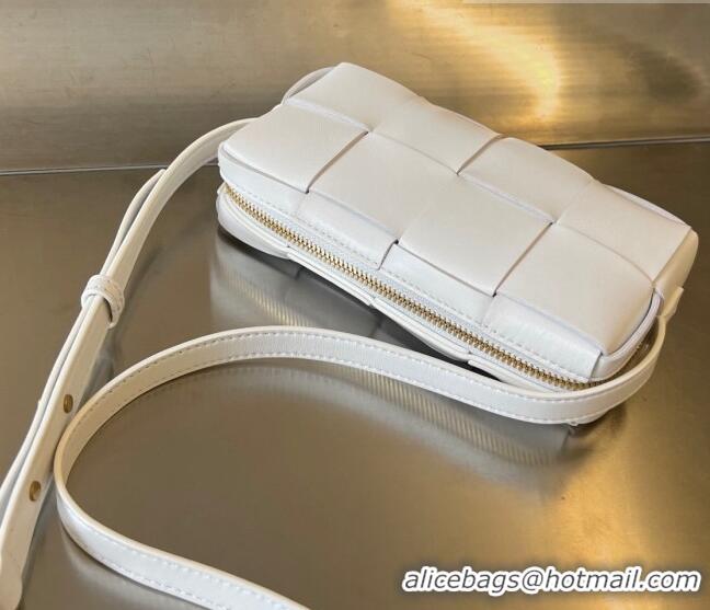 Top Quality Bottega Veneta Mini Cassette Cross-Body Bag in Intreccio Leather 755031 White 2023