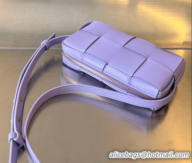 Top Design Bottega Veneta Mini Cassette Cross-Body Bag in Intreccio Leather 755031 Amethyst Purple 2023