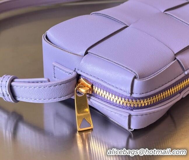 Top Design Bottega Veneta Mini Cassette Cross-Body Bag in Intreccio Leather 755031 Amethyst Purple 2023