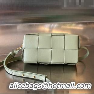 Promotional Bottega Veneta Mini Cassette Cross-Body Bag in Intreccio Leather 755031 Travertine Green 2023