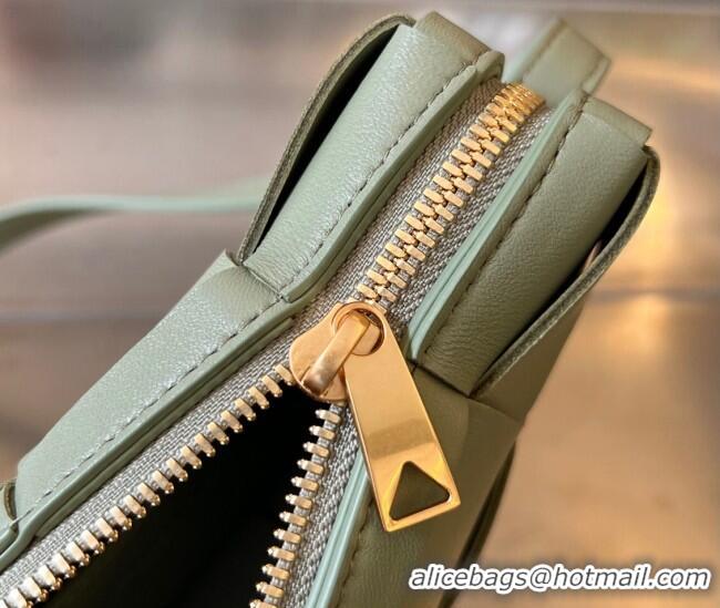 Promotional Bottega Veneta Mini Cassette Cross-Body Bag in Intreccio Leather 755031 Travertine Green 2023