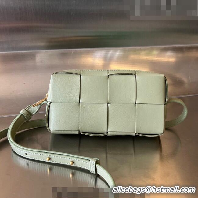 Promotional Bottega Veneta Mini Cassette Cross-Body Bag in Intreccio Leather 755031 Travertine Green 2023