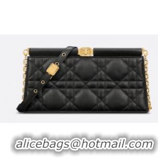 Buy Cheapest DIOR CARO COLLE NOIRE CLUTCH WITH CHAIN Black Cannage Lambskin S5166UDBB