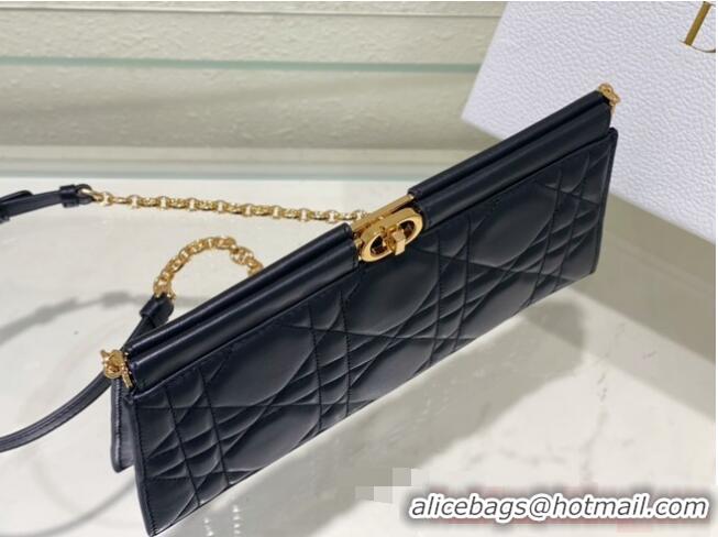 Buy Cheapest DIOR CARO COLLE NOIRE CLUTCH WITH CHAIN Black Cannage Lambskin S5166UDBB