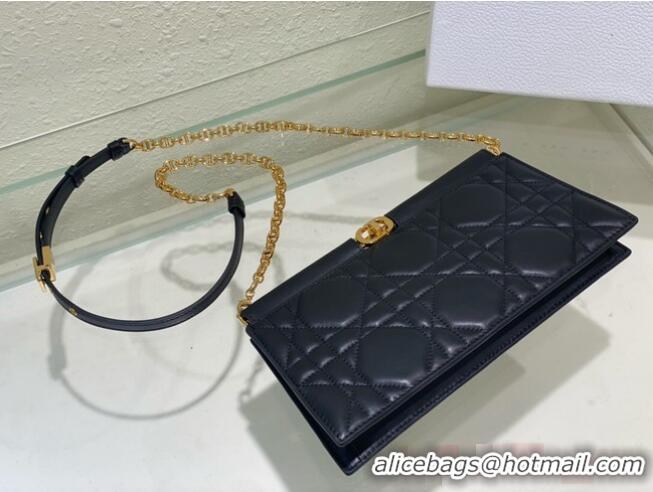 Buy Cheapest DIOR CARO COLLE NOIRE CLUTCH WITH CHAIN Black Cannage Lambskin S5166UDBB