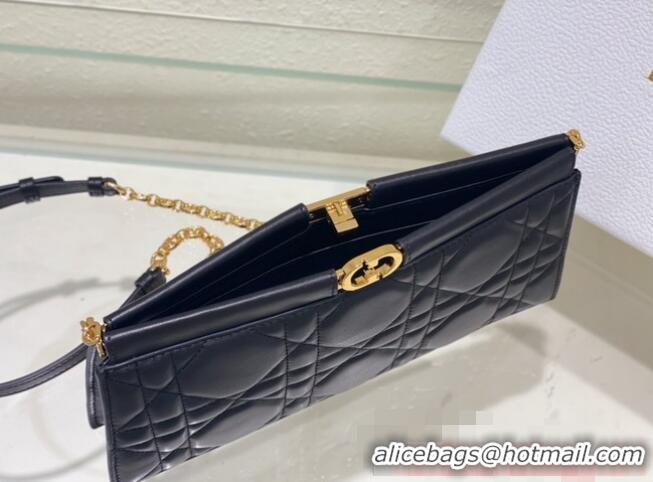 Buy Cheapest DIOR CARO COLLE NOIRE CLUTCH WITH CHAIN Black Cannage Lambskin S5166UDBB