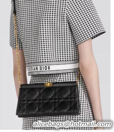 Buy Cheapest DIOR CARO COLLE NOIRE CLUTCH WITH CHAIN Black Cannage Lambskin S5166UDBB