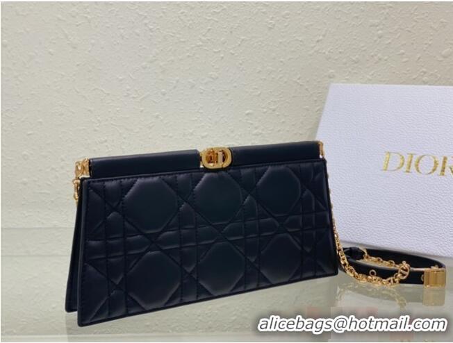 Buy Cheapest DIOR CARO COLLE NOIRE CLUTCH WITH CHAIN Black Cannage Lambskin S5166UDBB