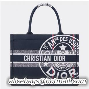 Big Enough MEDIUM DIOR BOOK TOTE Blue Dior Union Embroidery M1296ZERZ