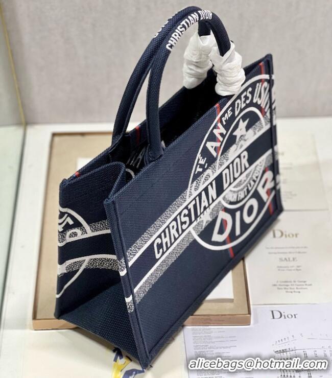 Big Enough MEDIUM DIOR BOOK TOTE Blue Dior Union Embroidery M1296ZERZ