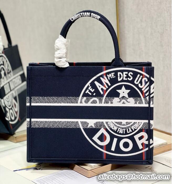 Big Enough MEDIUM DIOR BOOK TOTE Blue Dior Union Embroidery M1296ZERZ