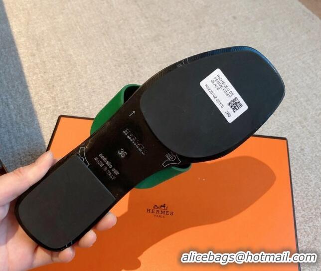 Purchase Hermes Galerie Flat Thong Slide Sandals All Green Suede 525163