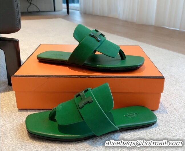 Purchase Hermes Galerie Flat Thong Slide Sandals All Green Suede 525163